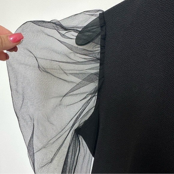 Black top w/ mesh long puff sleeve - Picture 2 of 6